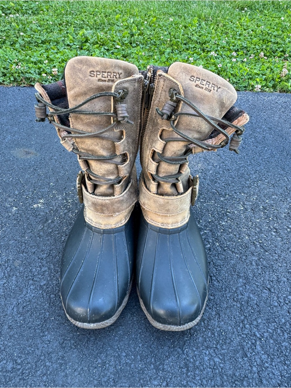 Sperry Two-Tone Duck Boots in Brown and Black